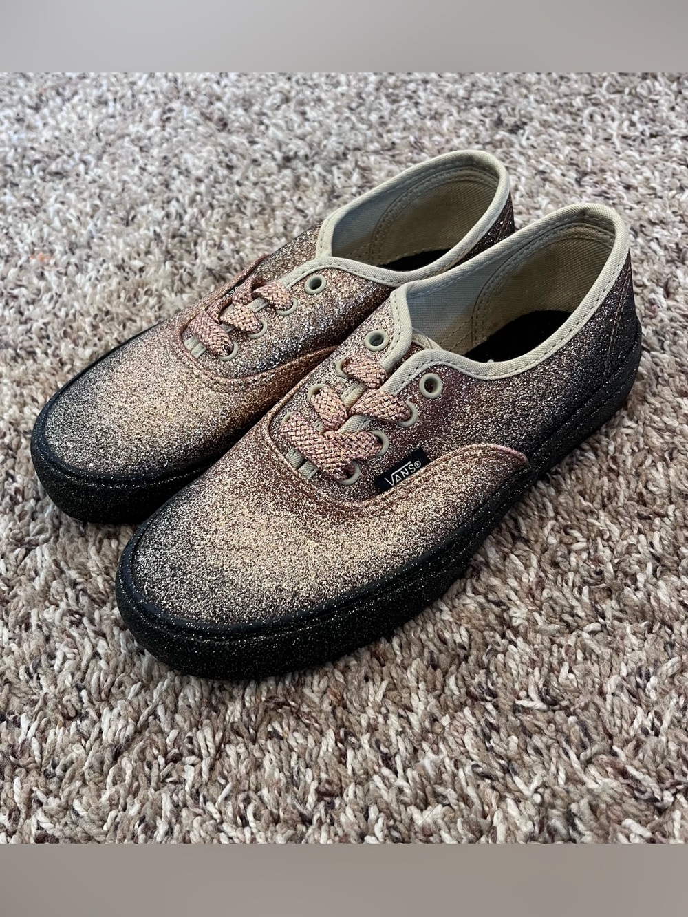 Vans Rainbow Glitter Shoes NWT Youth Size 2.5 Black Gold Sparkly